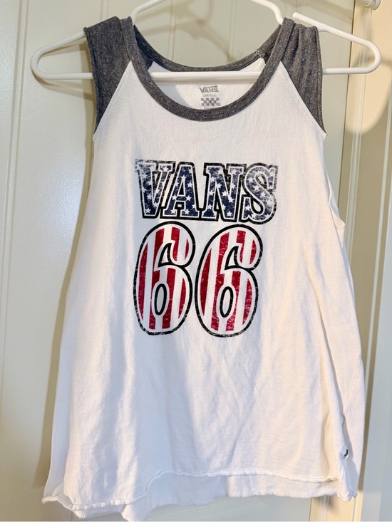 Vans Tops - Vans White Tank Top with Gray Trim and Red & Blue Graphic USA